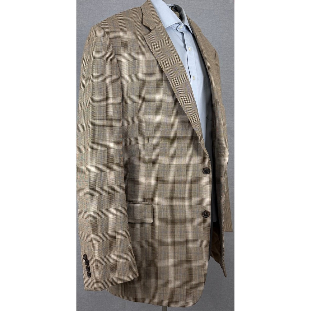 Brooks Brothers 1818 Madison Tan Glen Plaid Wool Sport Coat Blazer 46L Mens